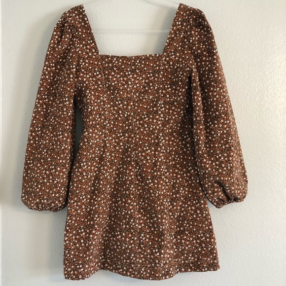 FREE PEOPLE Call Me Cord Mini Dress Brown Floral (Size 4) NWOT $148 - Picture 6 of 7